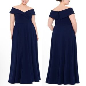 🌻NEW w/tags XSCAPE Navy Crepe Sweetheart Neck Evening Dress Gown Size 22W